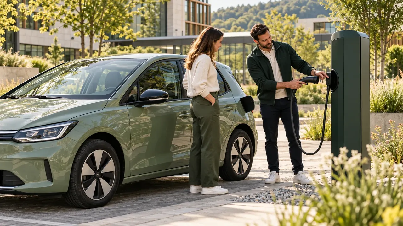 Konzeptbild vun enger praktescher Begleedung beim Luede vun engem Elektroauto
