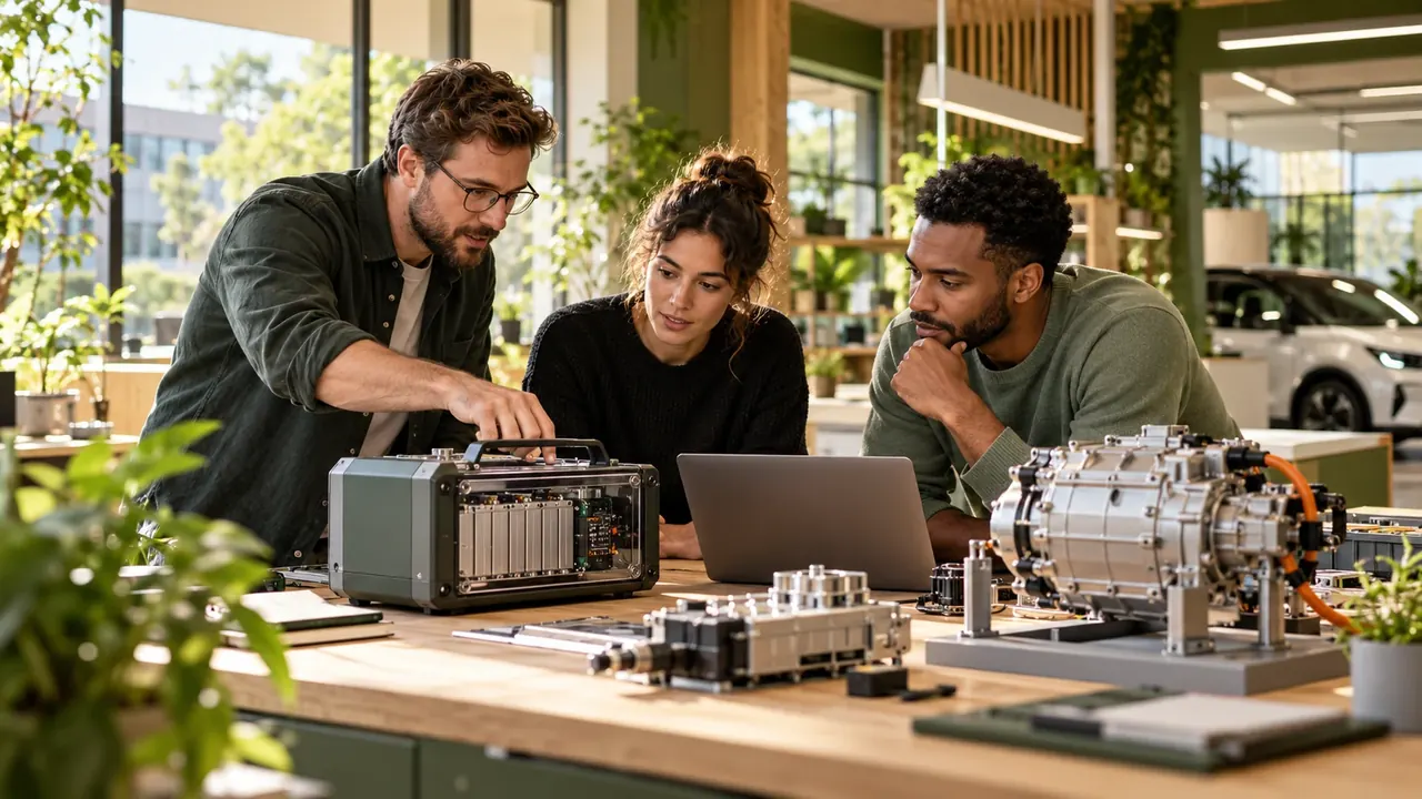 Concept view of a greentech team working on mobility technology